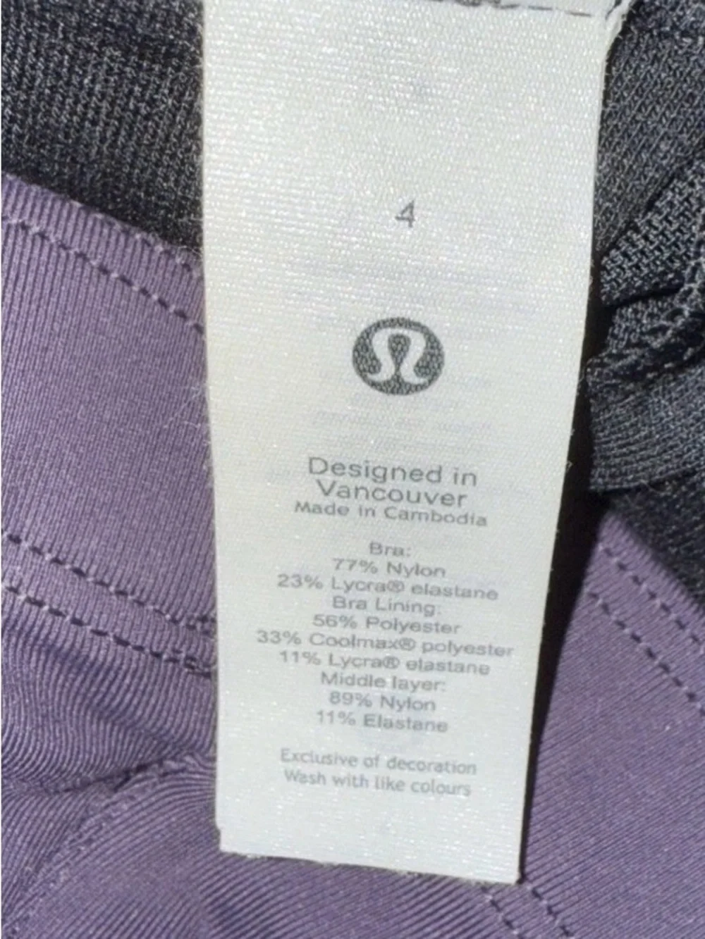 lululemon athletica Double-Strap V-Neck Sports Bra Size 4 in Lavender- 006